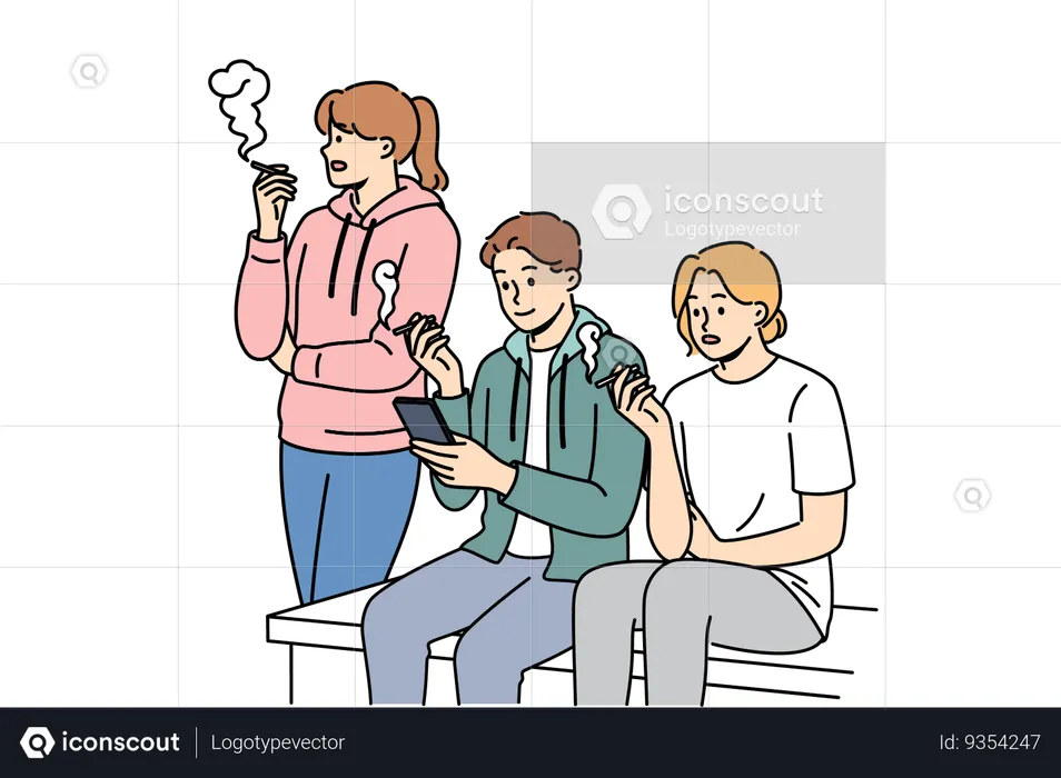 Tobacco addiction in people sitting on street and smoking cigarettes during break from work  Illustration