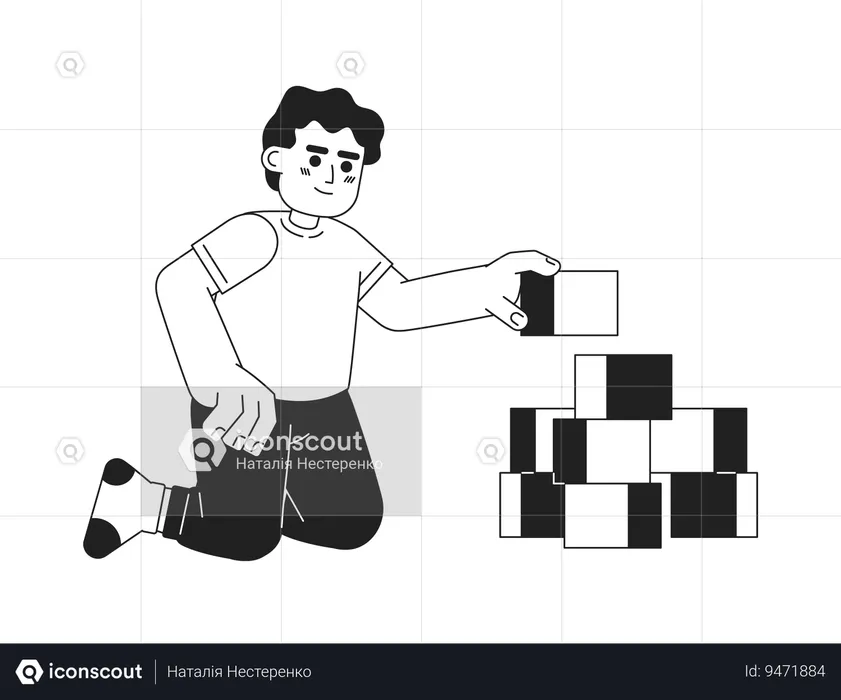 Toddler boy building pyramid cubes  Illustration