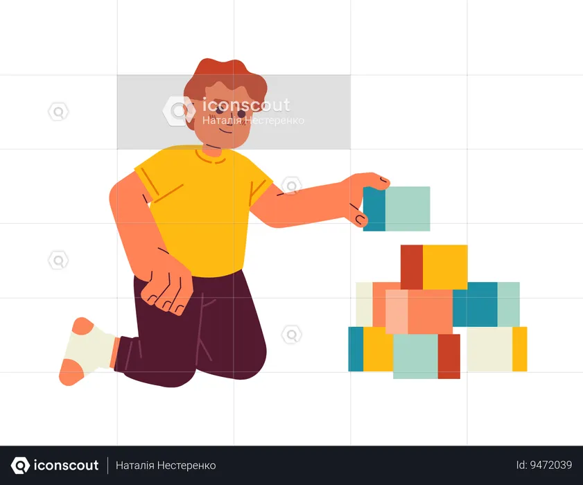 Toddler boy building pyramid cubes  Illustration