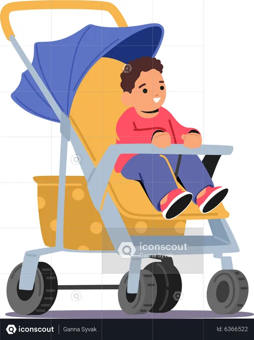Toddler boy sitting in stroller  Illustration