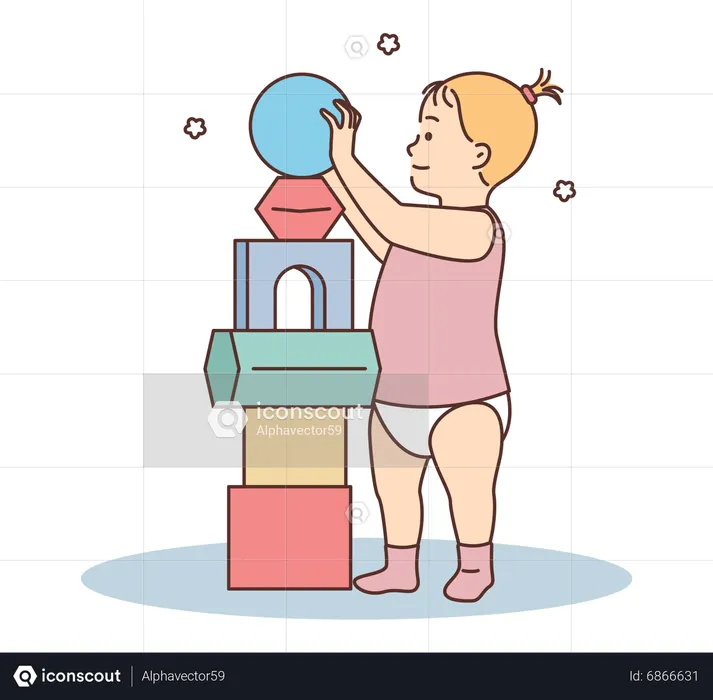 Toddler playing with kids toys  Illustration