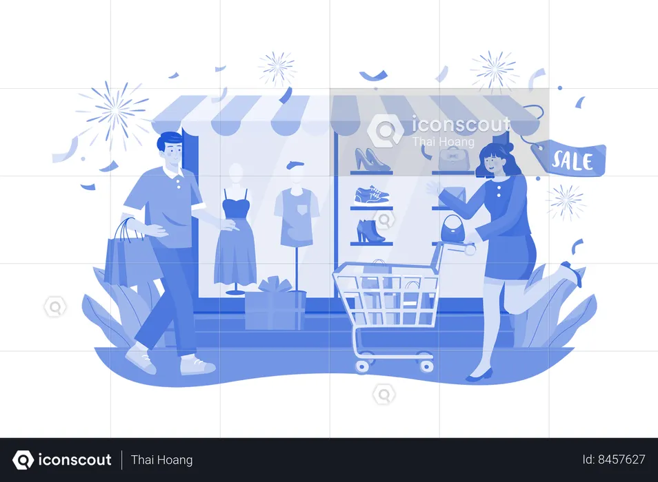 Boas compras para todos na véspera de Ano Novo  Ilustração