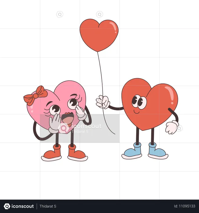 Groovy Heart gibt einem anderen Herzen einen Ballon  Illustration