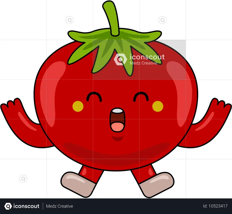 Personagem mascote tomate pulando no ar  Ilustração