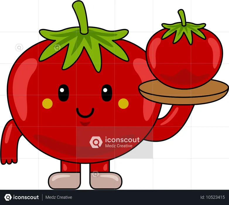 Tomato Mascot Character holding Tomato plate  Illustration