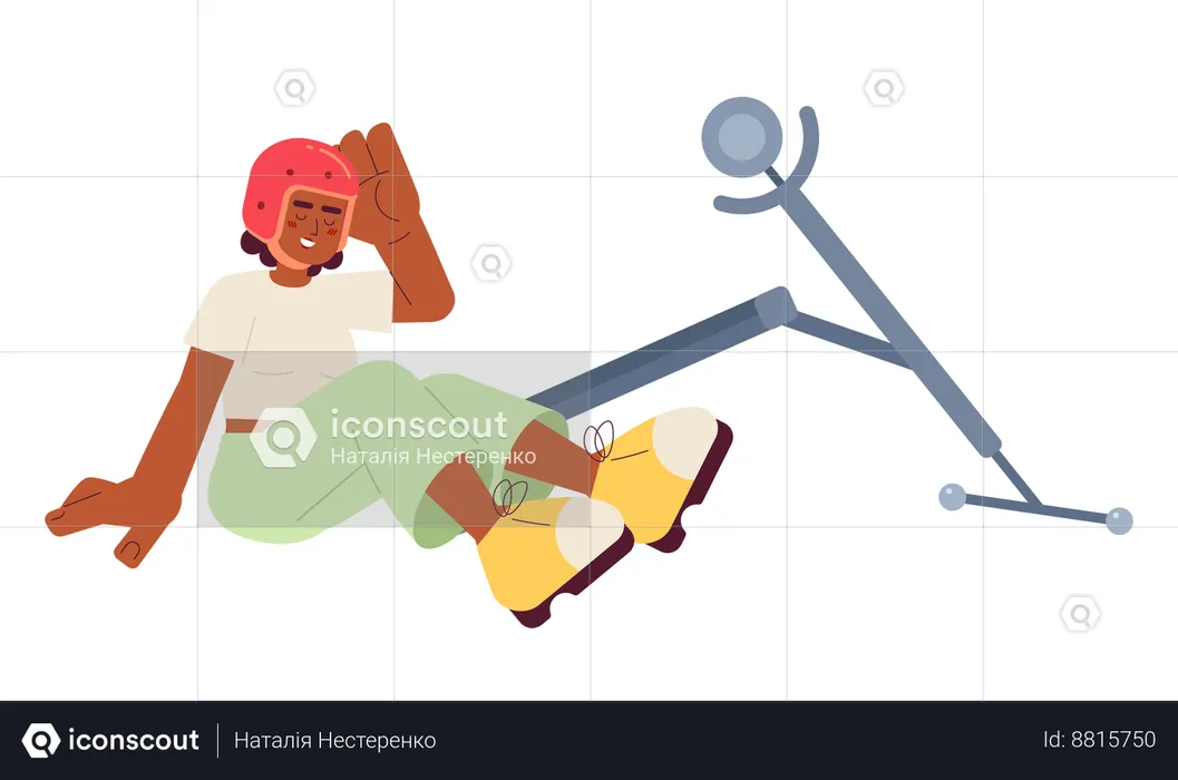 Femme qui rit en tombant du scooter  Illustration