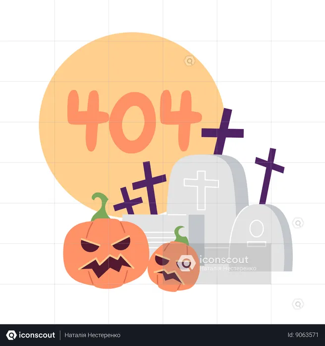 Tombstones pumpkins with moon and error 404 flash message  Illustration