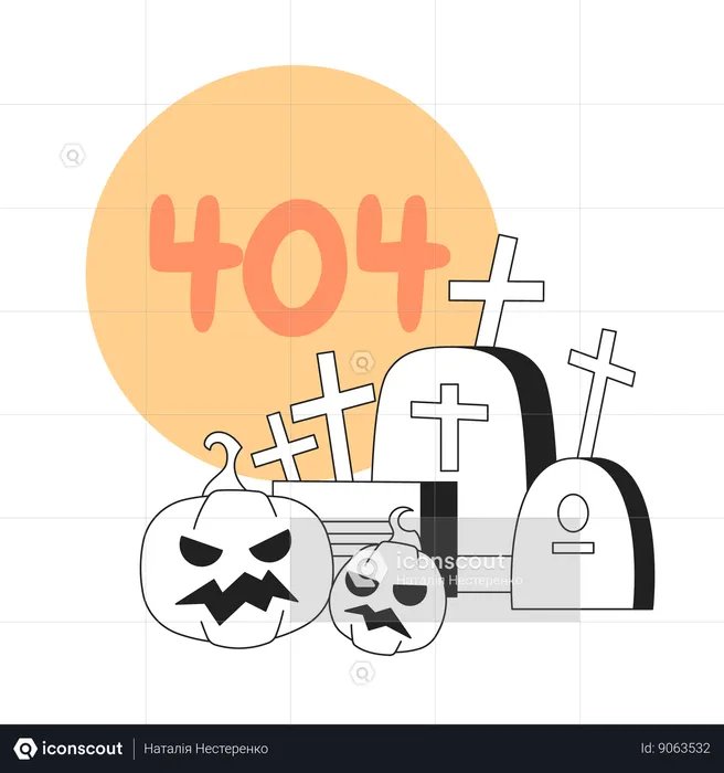 Tombstones pumpkins with moon and error 404 flash message  Illustration