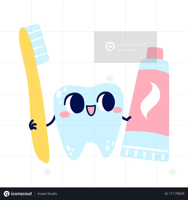 Tooth with brush and paste  Illustration