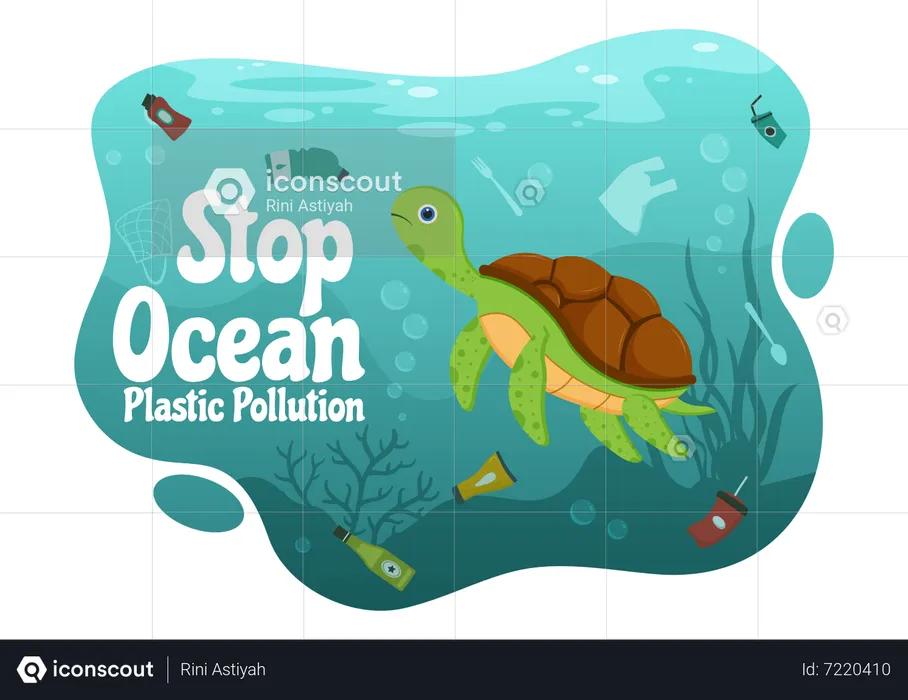 Tortoise in ocean pollution  Illustration