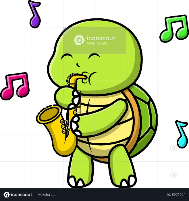 Tortuga tocando el saxofón  Ilustración