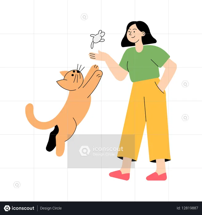 Tossing toy to cat  Illustration