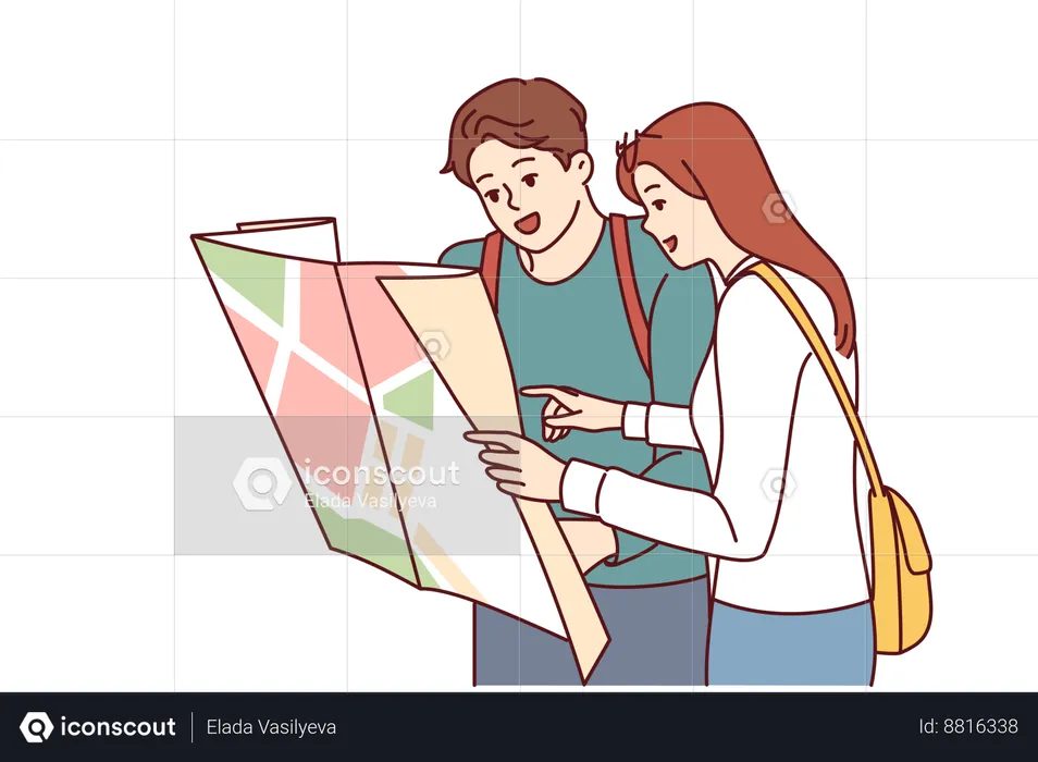 Tourist are finding direction in map  Illustration