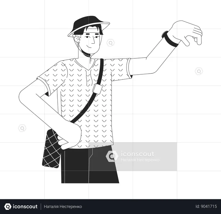 Tourist asian male wristwatch checking  Illustration