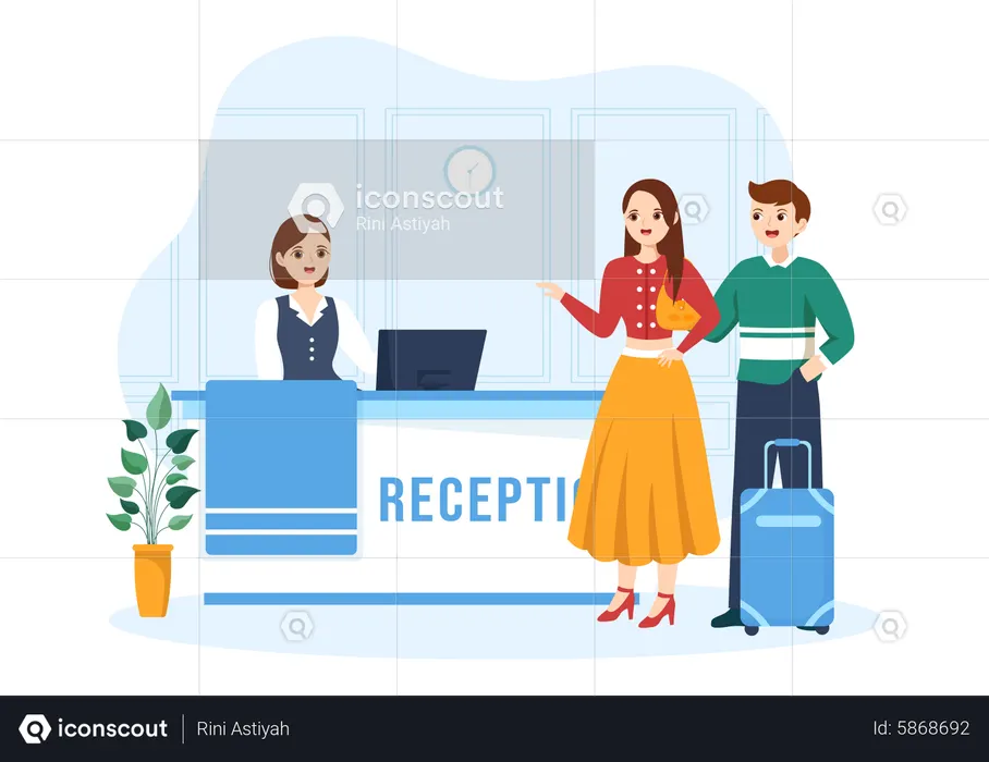 Tourist at Hotel Reception  Illustration
