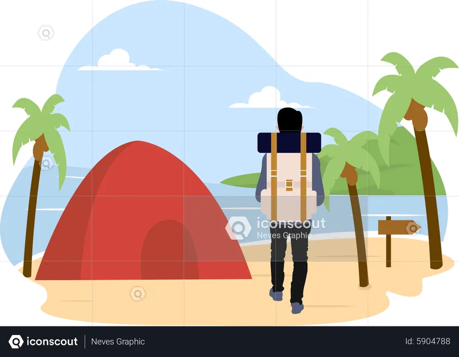 Tourist camping at beach  Illustration