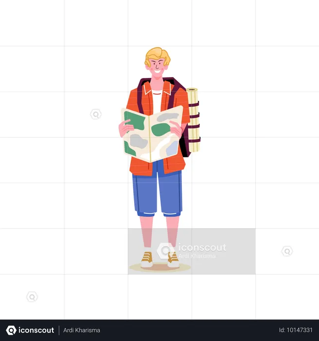 Tourist checking for travelling map  Illustration