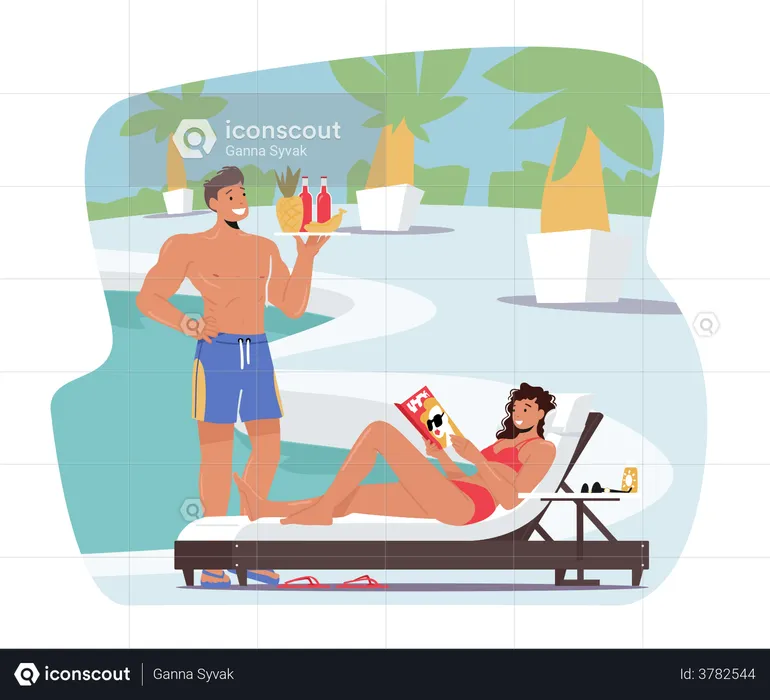 Tourist Couple at Summer Time Vacation  Illustration
