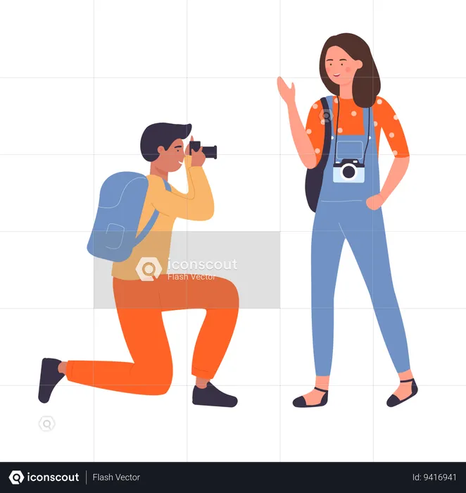 Tourist couple clicking photo  Illustration