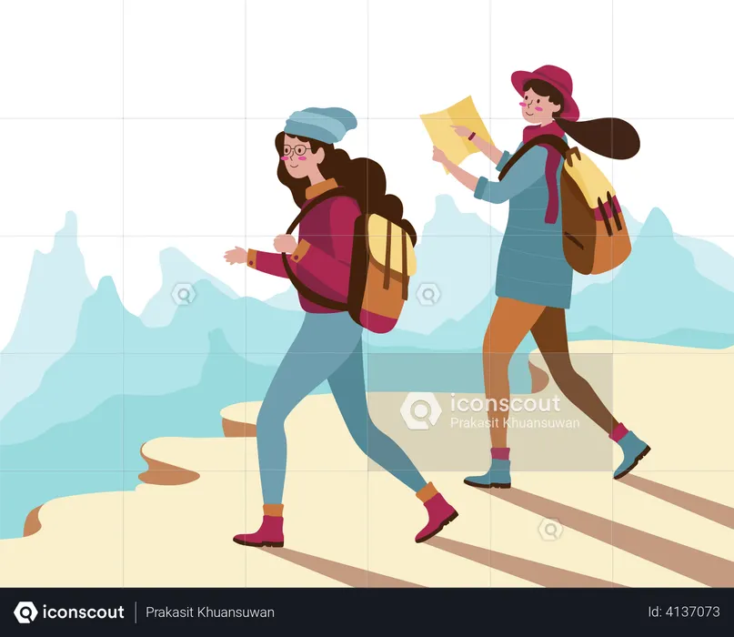 Tourist couple getting directions through map  Illustration