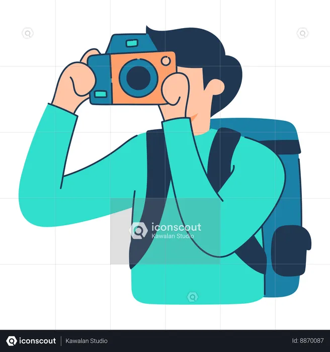 Tourist is clicking pictures on camp  Illustration