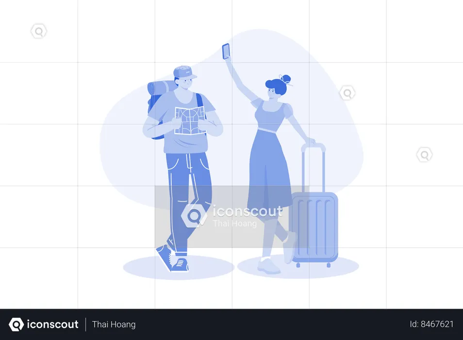 Tourist man and woman  Illustration