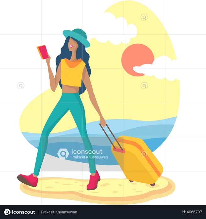 Tourist mit Gepäck am Strand  Illustration