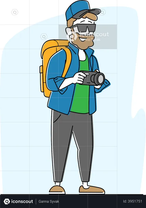 Tourist Photographer with Backpack  Illustration