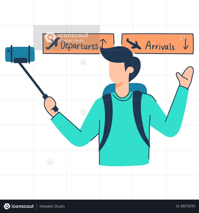 Tourist takes selfie at airport  Illustration