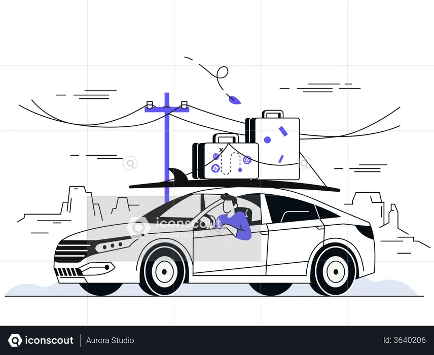 Tourist travelling in car  Illustration