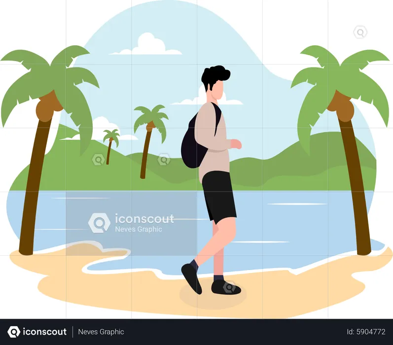 Tourist walking at beach  Illustration