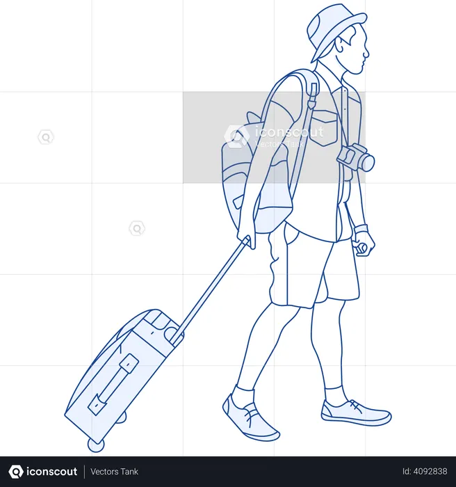 Tourist walking with bags  Illustration