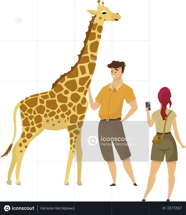 Tourist with giraffe  Illustration