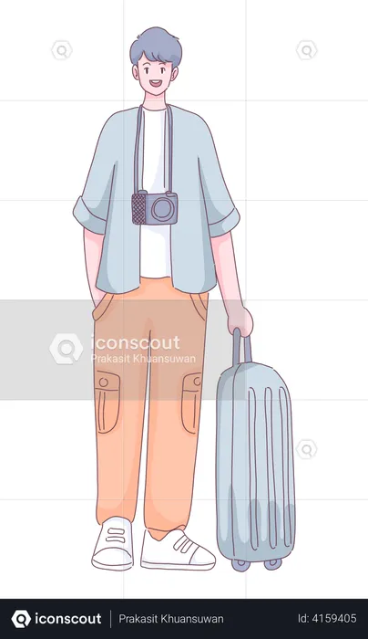 Touriste masculin avec sac à dos de voyage  Illustration