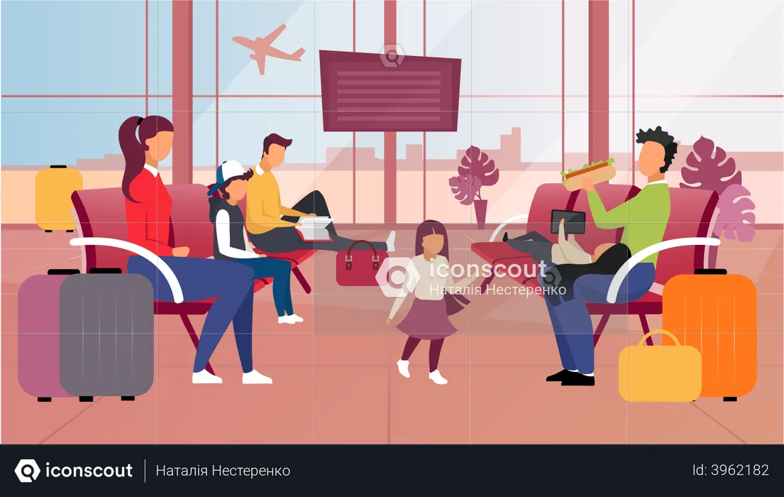 Tourists in airport  Illustration
