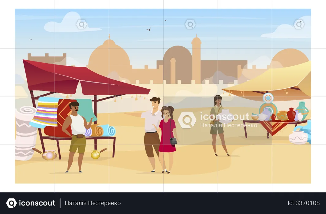 Tourists visiting egyptian bazaar  Illustration