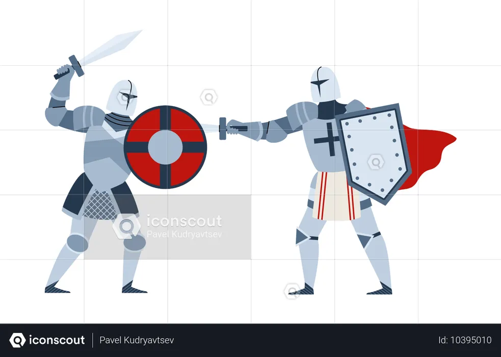 Tournament or battle of medieval foot knights  Illustration