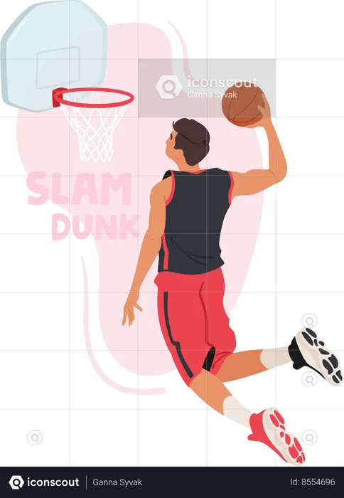 Towering Basketball Player Male Character Soars Through The Air  Illustration