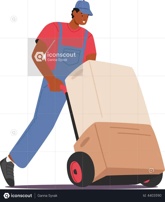 Trabajador con carro de carga  Ilustración