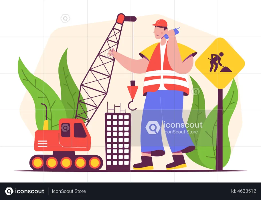 Trabajador de la construcción masculino  Ilustración