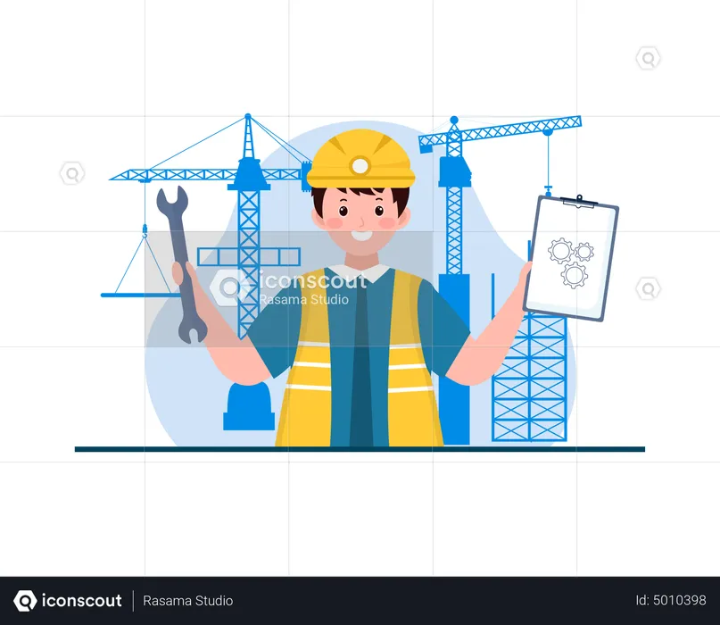 Trabajador de la construcción con ropa protectora  Ilustración