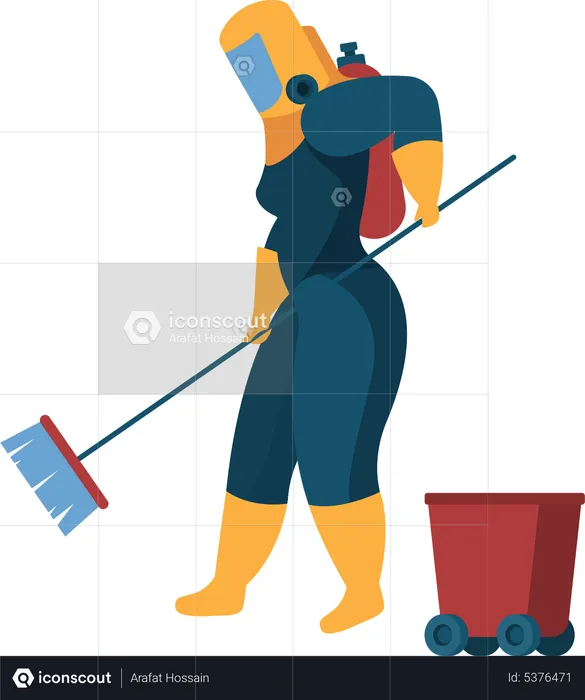 Trabajador de limpieza trapeando el piso  Ilustración