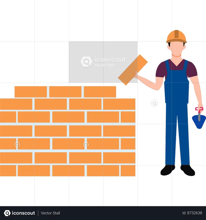 El trabajador está construyendo un muro  Ilustración