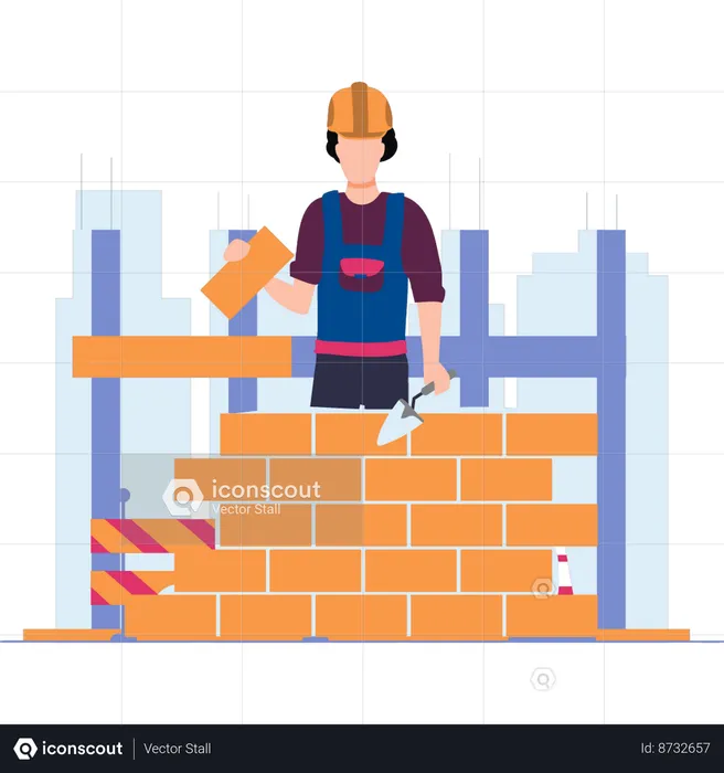 El trabajador está construyendo un muro  Ilustración