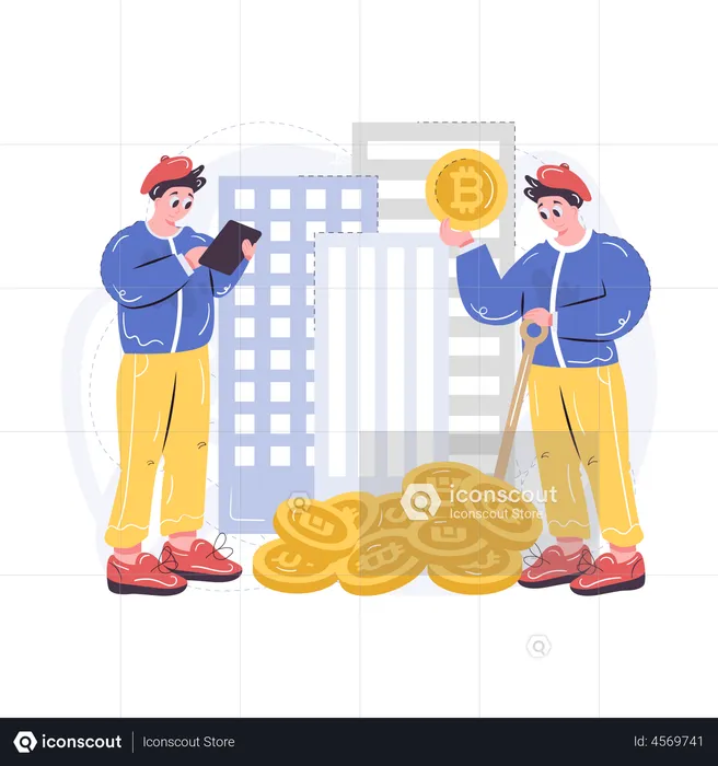 Trabajador minero bitcoins  Ilustración