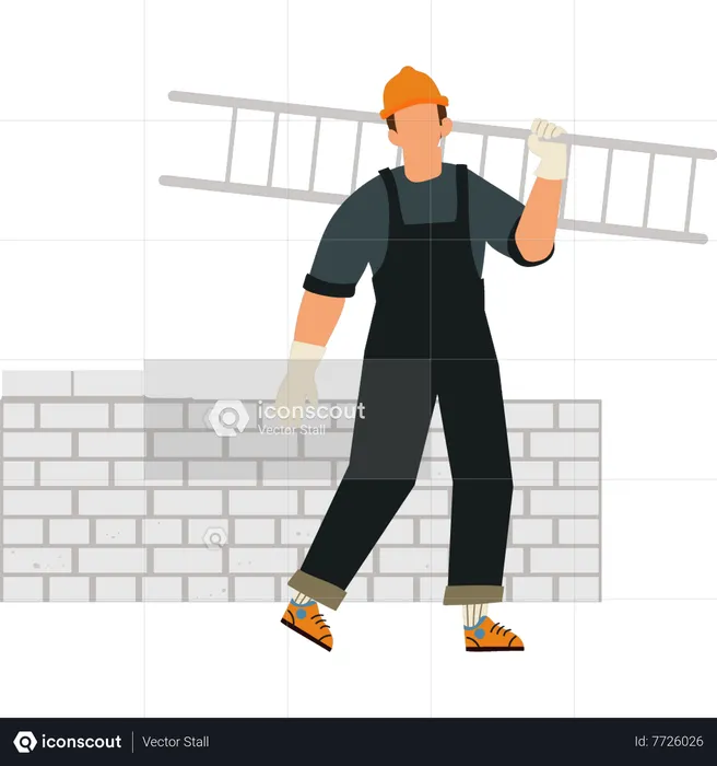 Trabajador llevando escalera  Ilustración