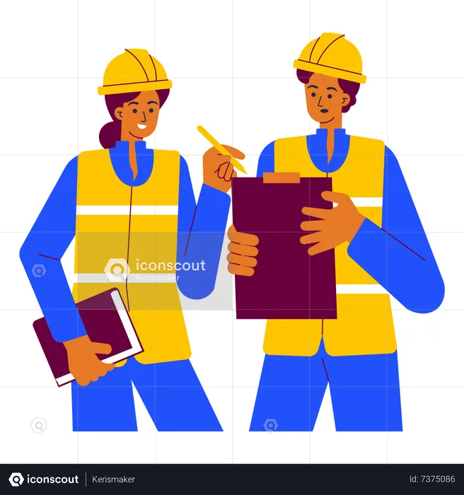 Trabajadores de la construcción discutiendo sobre el proyecto  Ilustración