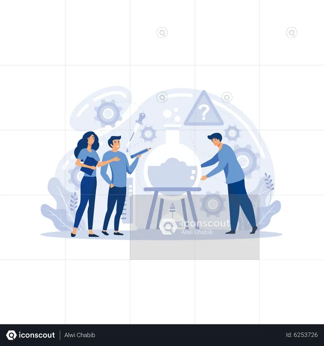 Trabajo en equipo resolviendo problemas complejos  Ilustración