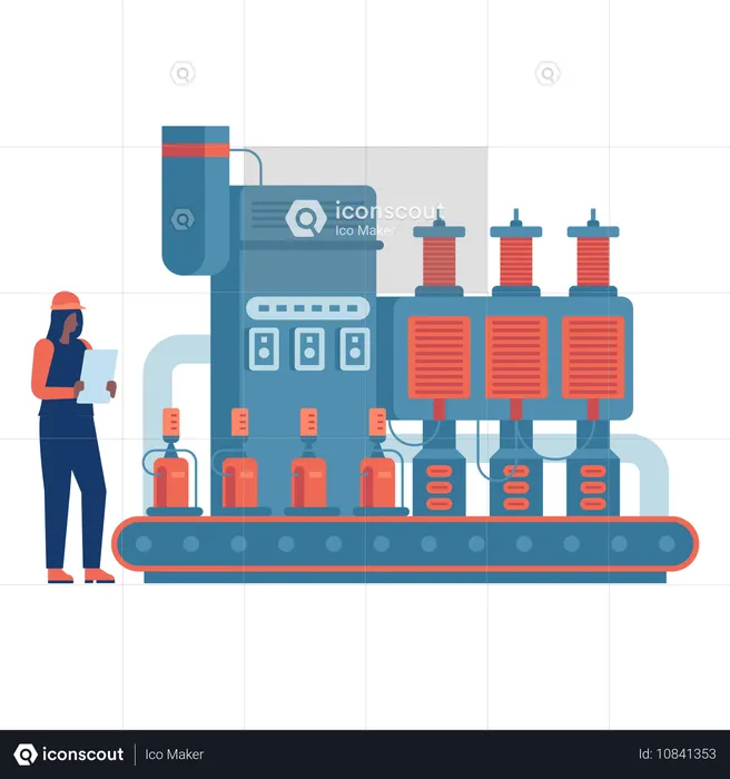 Trabalhador contando unidades de produção  Ilustração