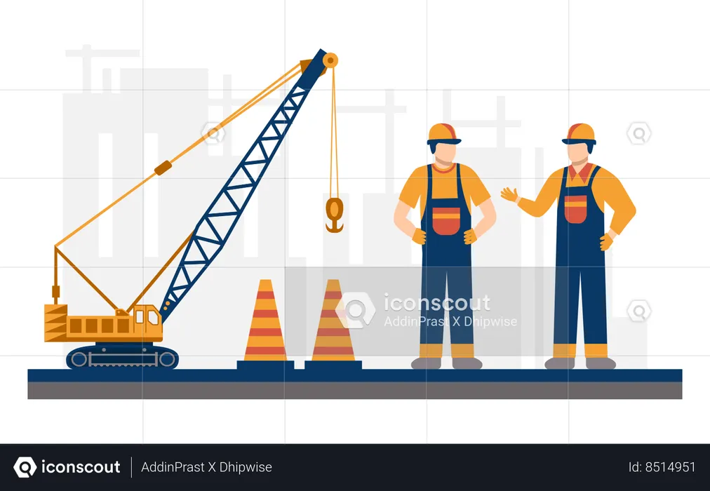 Trabalhador da construção civil no canteiro de obras  Ilustração